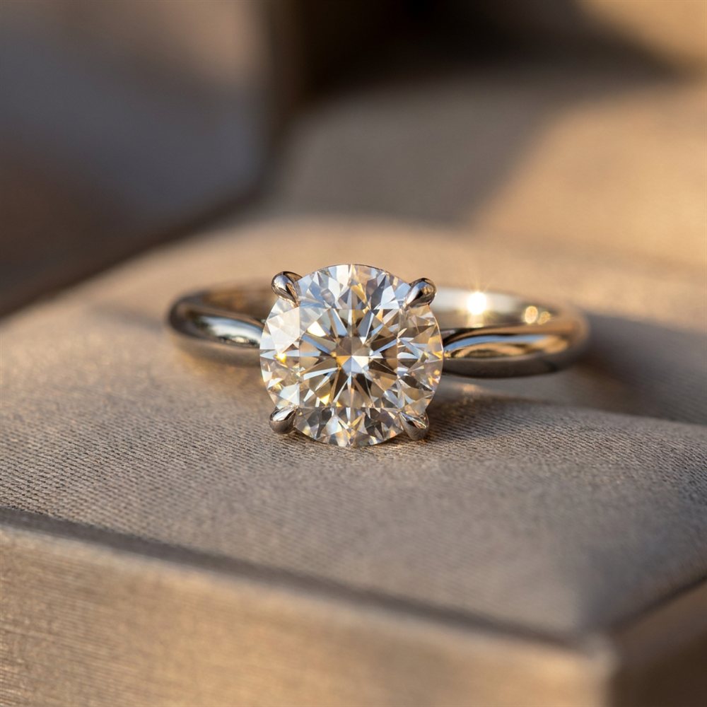 Round brilliant diamond solitaire in warm light