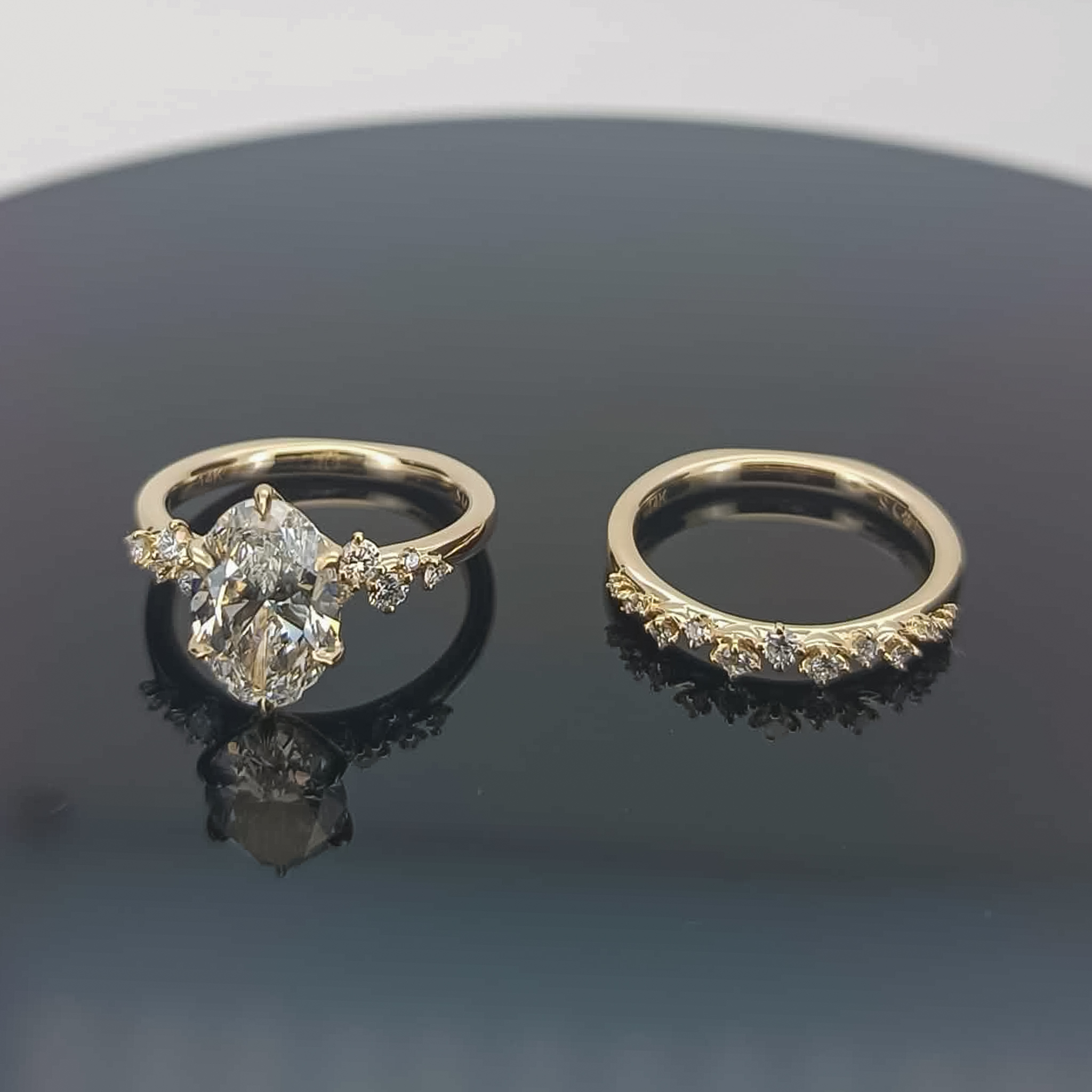 Oval Diamond Three-Stone Ring with Wedding Band