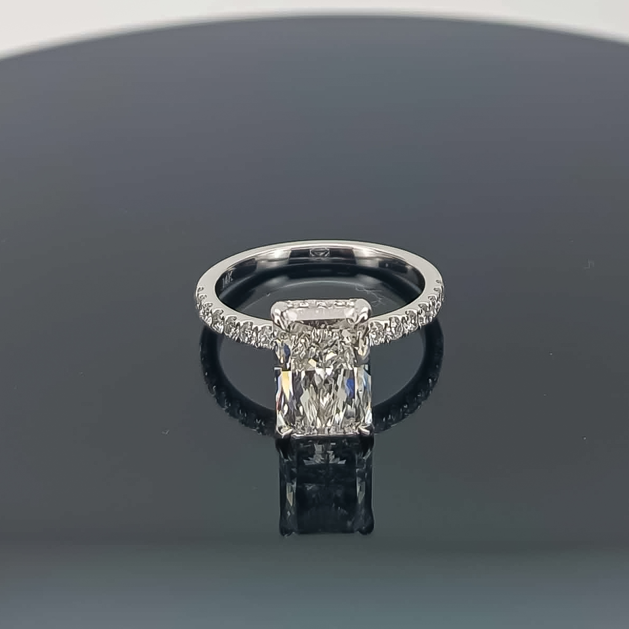 Radiant cut diamond ring front view